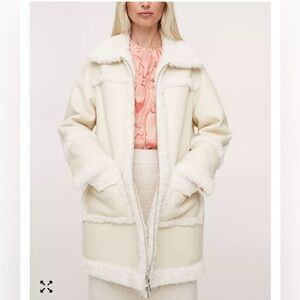 Faux-shearling leather-effect coat - Women | Mango USA Sz XL‎